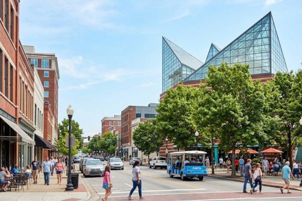 Downtown Chattanooga riverfront and Tennessee Aquarium district