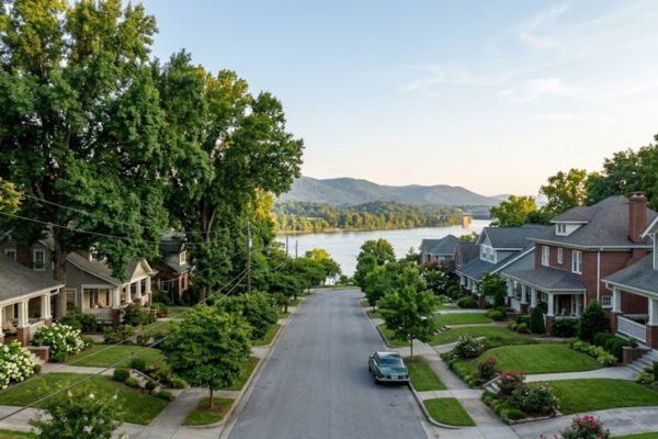 North Chattanooga residential streets near the Tennessee River