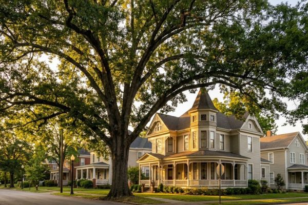 Historic St. Elmo neighborhood with Victorian homes and mature tree canopy