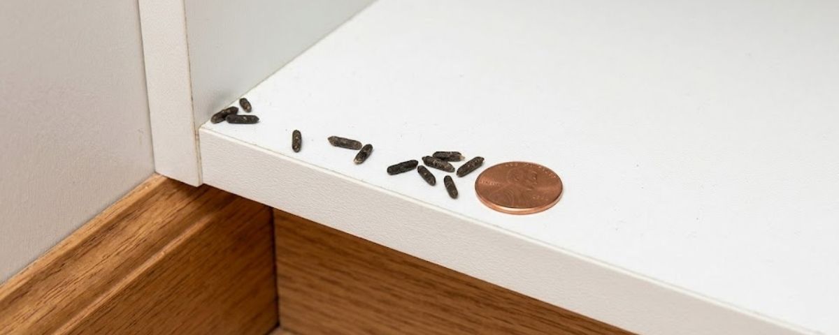 Mouse droppings along kitchen baseboard — identification reference