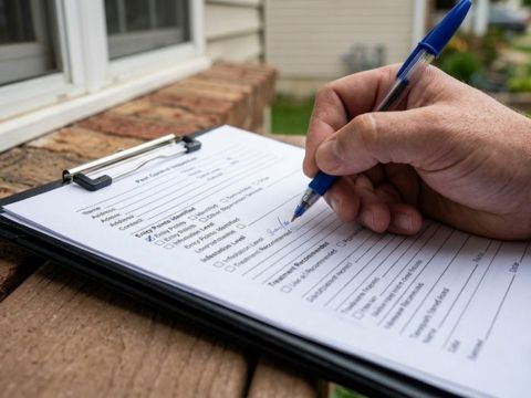 Technician completing a rodent inspection report at a Hamilton County property